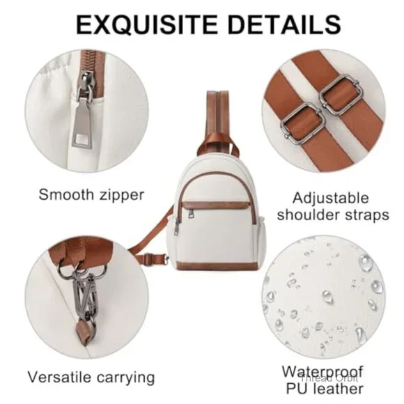 Convertible Sling Backpack Purse, PU Leather, Waterproof, Travel Daypack - Picture 6 of 7